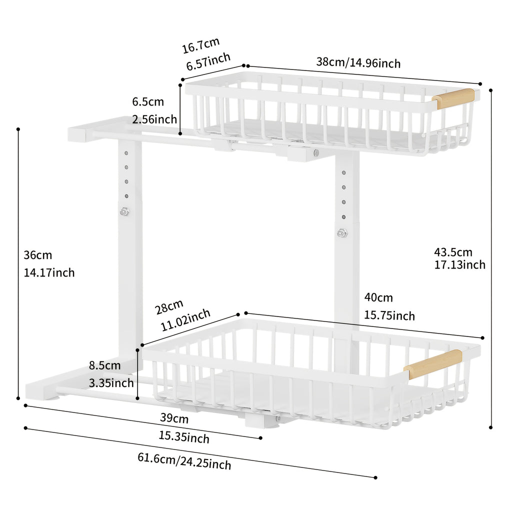 2-tier Pull-out Under-sink Storage Rack- Metal Storage Rack for Kitchen and Bathroom Cabinets