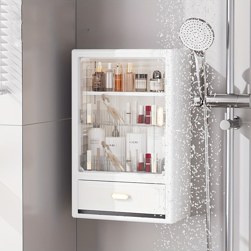 No Drill Adhesive\u002FBolt-On Wall Mounted Storage Shelf with Drawers