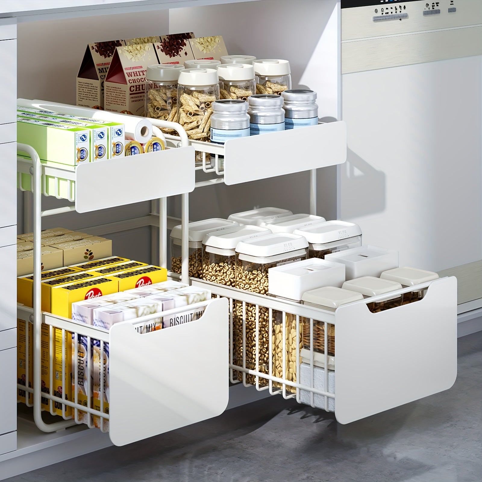 1 Double-layer Pull Out Storage Rack, Sink Organizer, Double Storage Basket for Kitchen