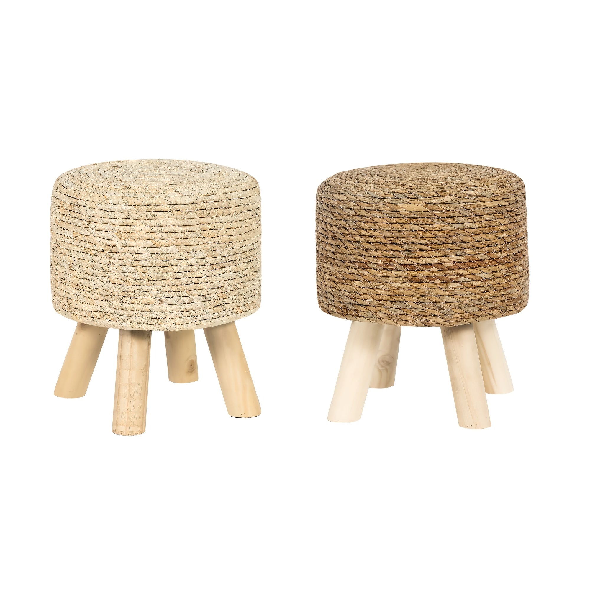 2pcs Boho Chic Handwoven Natural Straw Footstools, 11.8\