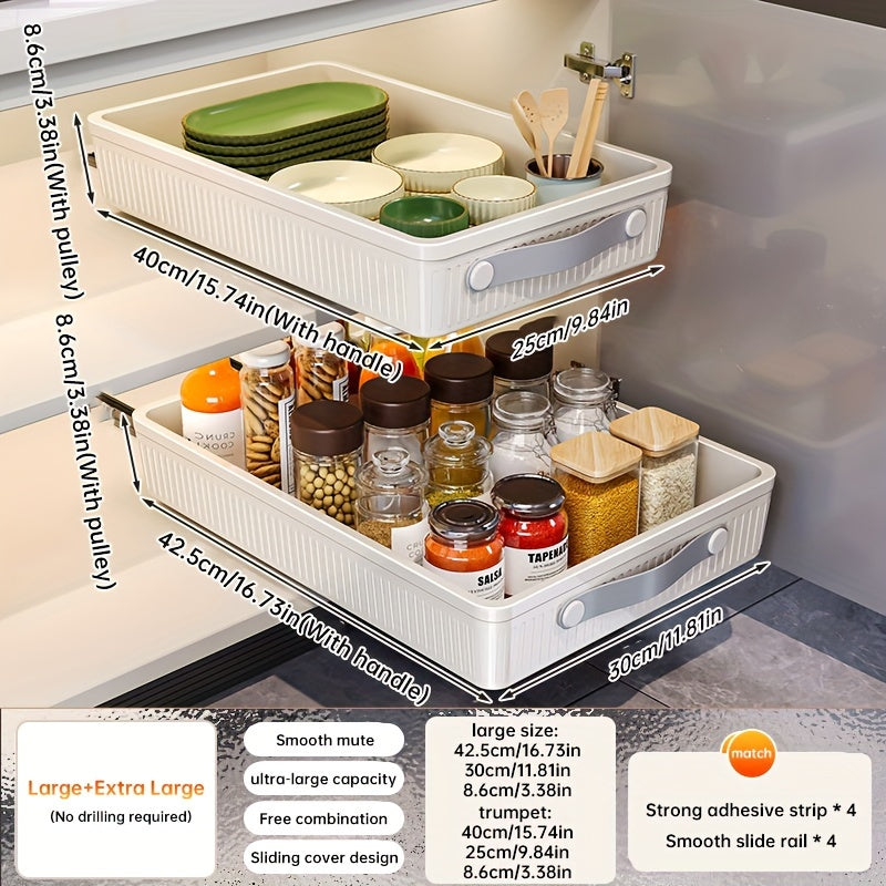 2pcs Pull-Out Type Cabinet Organizer - No-Punch, Removable Slide-Out For Kitchen