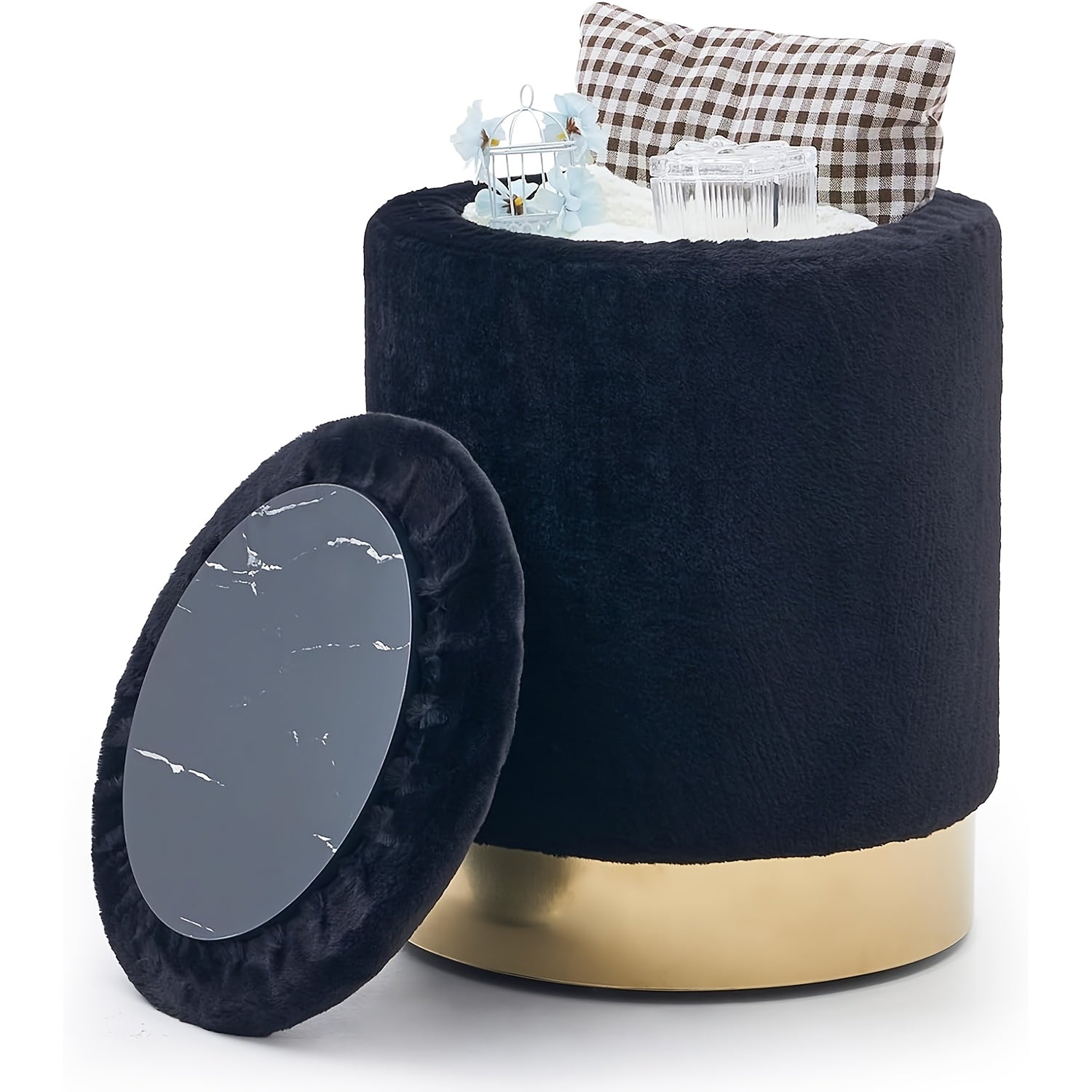 Velvet 23Qt Storage Ottoman - Heavy-Duty Multipurpose Footrest & Stool with Padded Seat & Storage Compartment, Round Chair Suitable for Living Room, Bedroom - \u002FPlywood Frame, 300lbs Weight Capacity