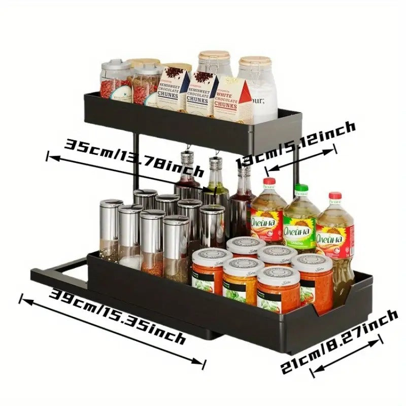 Large-Capacity Adjustable Pull-Out Storage Shelf with No-Drill Wall Mount