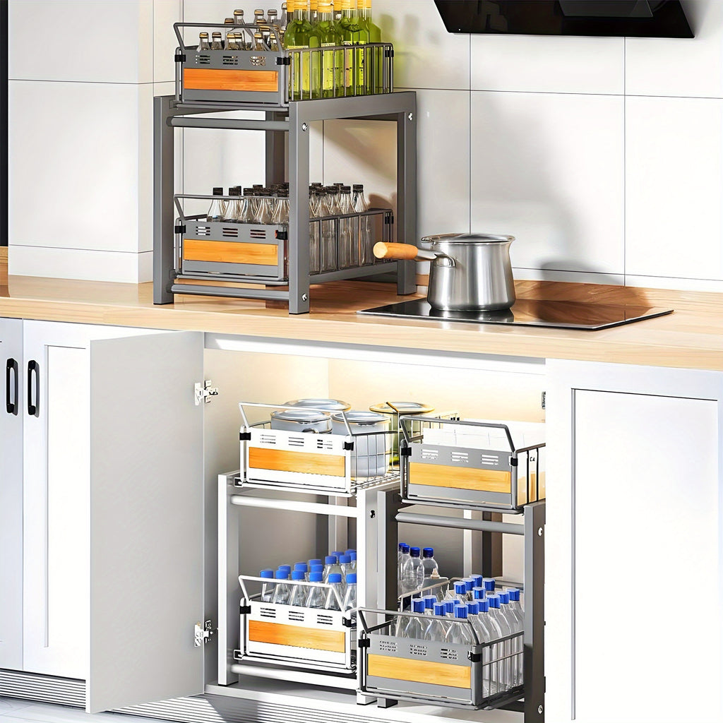 Space-Saving Storage Rack Space-Saving Multi-Layer Under-Sink Pull-Out Storage Rack