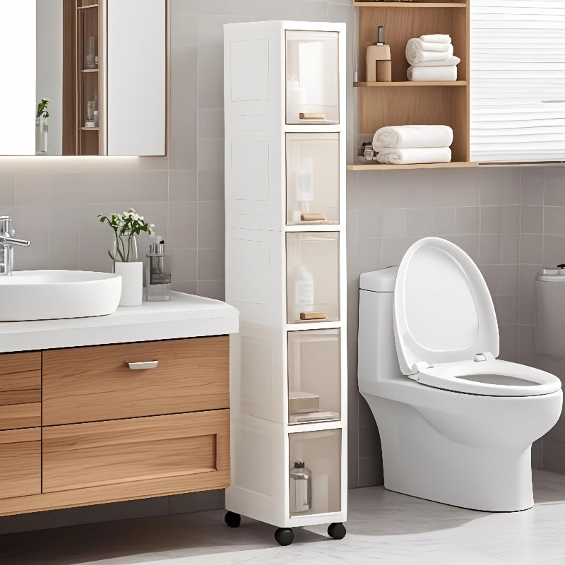 3-Tier\u002F4-Tier\u002F5-Tier Narrow Bathroom Storage Cabinet with Wheels