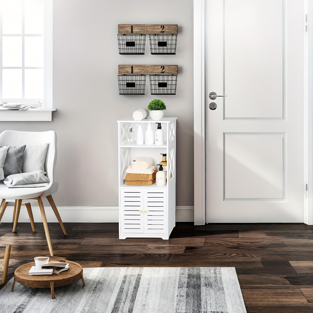 A Minimalist Three-Tier Bathroom Cabinet with Large Storage Capacity