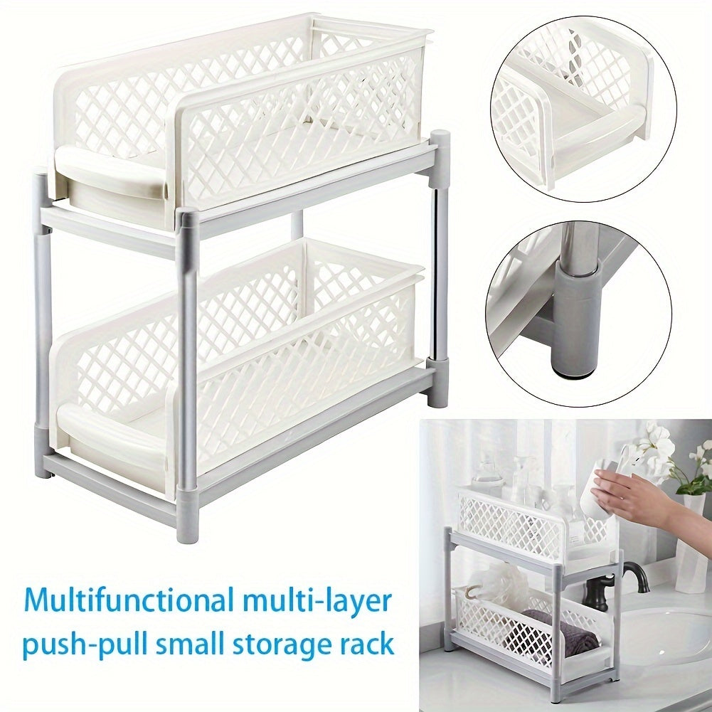 Space-Saving Storage Unit 2-Tier Pull-Out Drawer Shelf