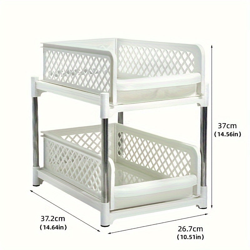 Space-Saving Storage Unit 2-Tier Pull-Out Drawer Shelf