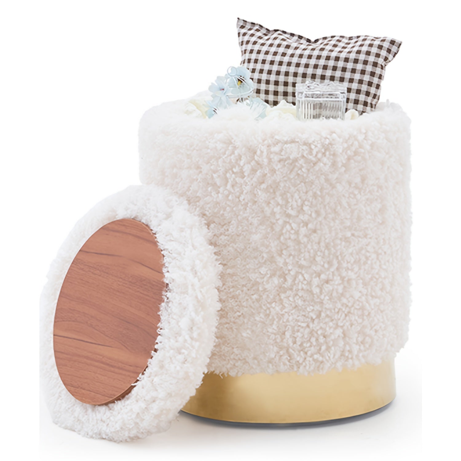 Velvet 23Qt Storage Ottoman - Heavy-Duty Multipurpose Footrest & Stool with Padded Seat & Storage Compartment, Round Chair Suitable for Living Room, Bedroom - \u002FPlywood Frame, 300lbs Weight Capacity