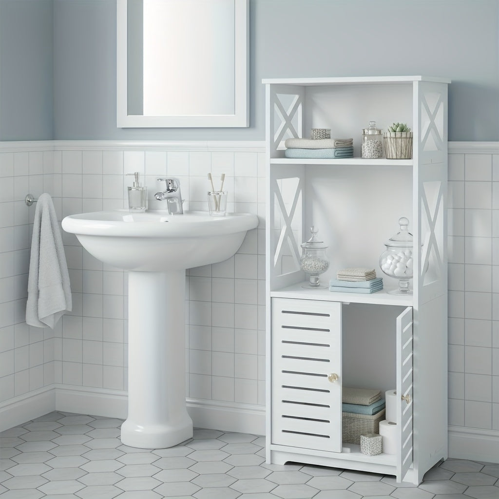 A Minimalist Three-Tier Bathroom Cabinet with Large Storage Capacity
