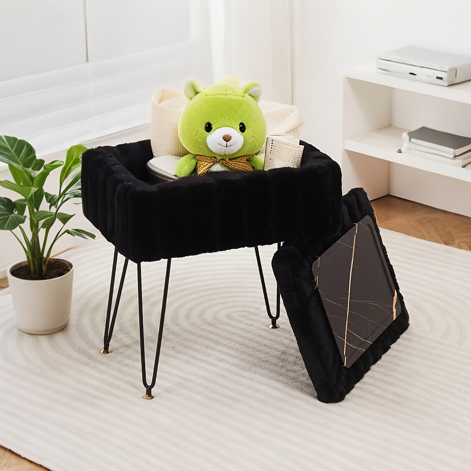 Storage Ottoman, Vanity Stools With Metal Legs, 16.5\