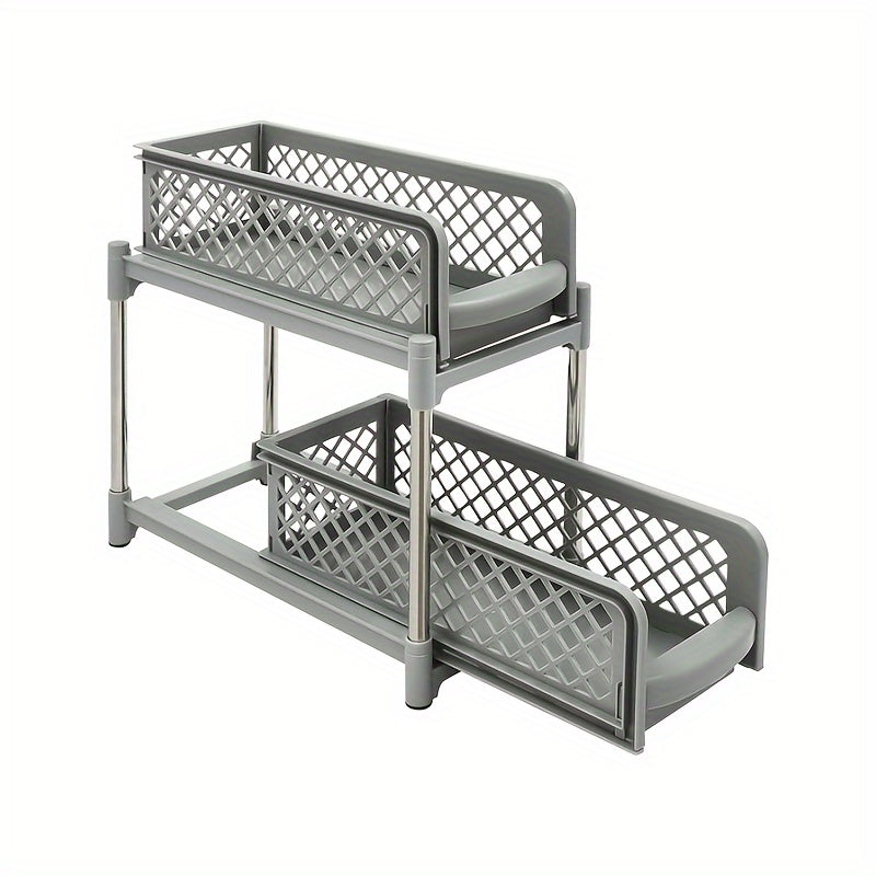 Space-Saving Storage Unit 2-Tier Pull-Out Drawer Shelf