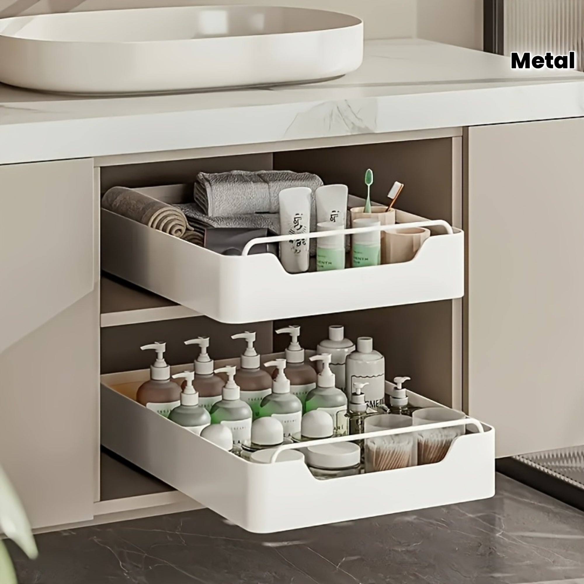 White Metal Single Tier Storage Drawer Rack - Large Capacity