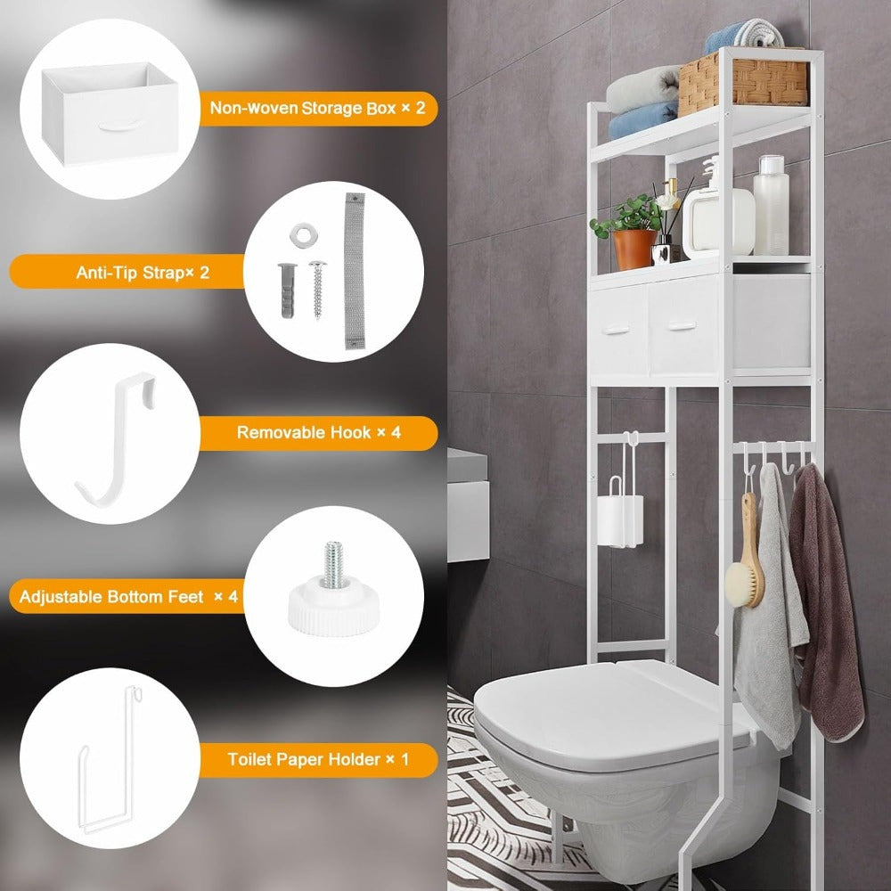 3-Tier Over-the-Toilet Storage Cabinet with Fabric Drawers