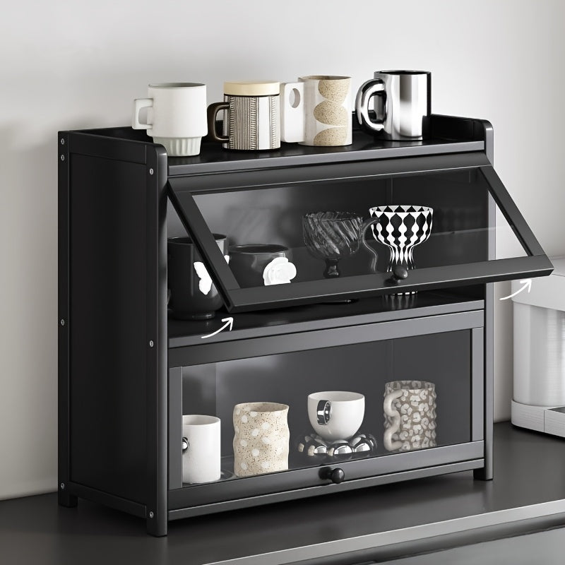 Modern Black Storage Cabinet with Clear View Doors
