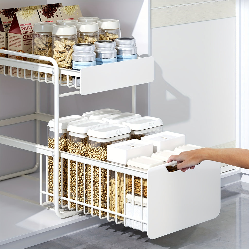 1 Double-layer Pull Out Storage Rack, Sink Organizer, Double Storage Basket for Kitchen