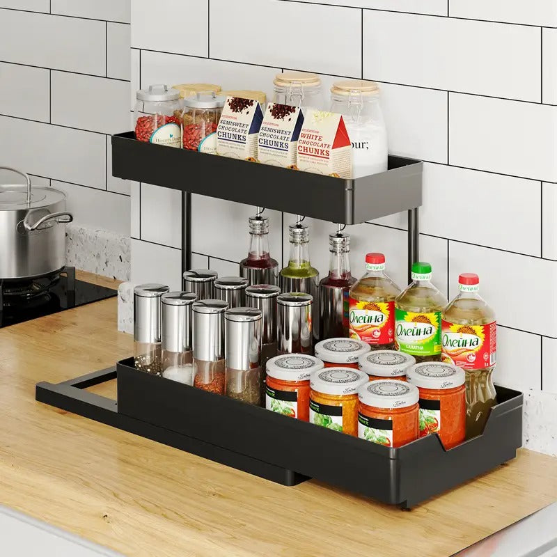 Large-Capacity Adjustable Pull-Out Storage Shelf with No-Drill Wall Mount