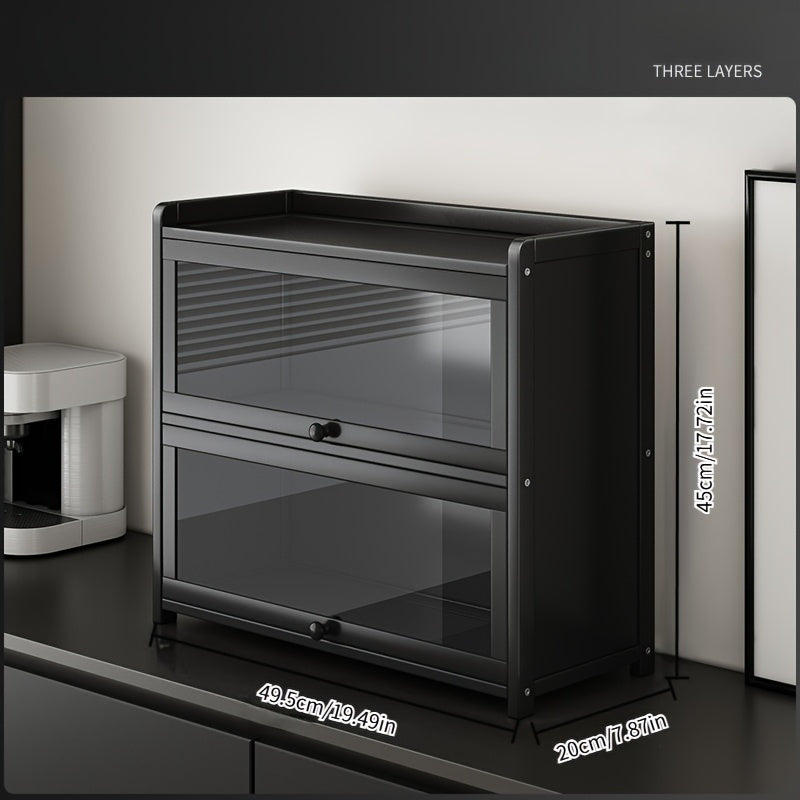 Modern Black Storage Cabinet with Clear View Doors