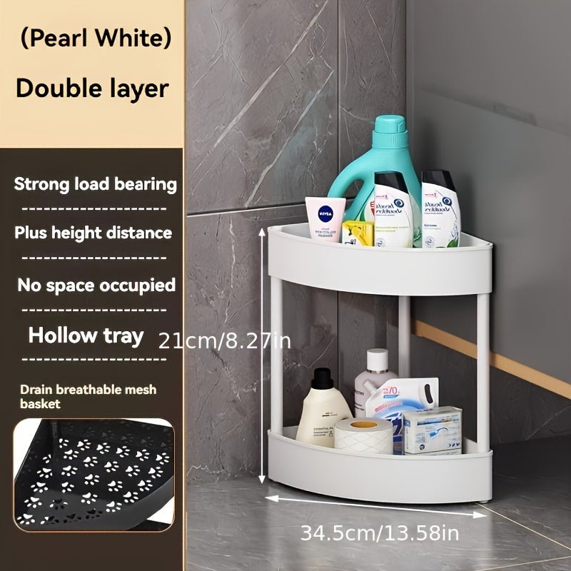 Space-Saving Black Plastic Corner Bathroom Shelf Cabinet