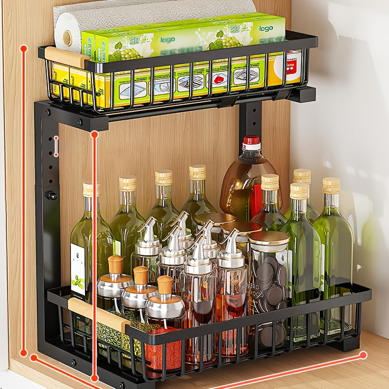 2-tier Pull-out Under-sink Storage Rack- Metal Storage Rack for Kitchen and Bathroom Cabinets