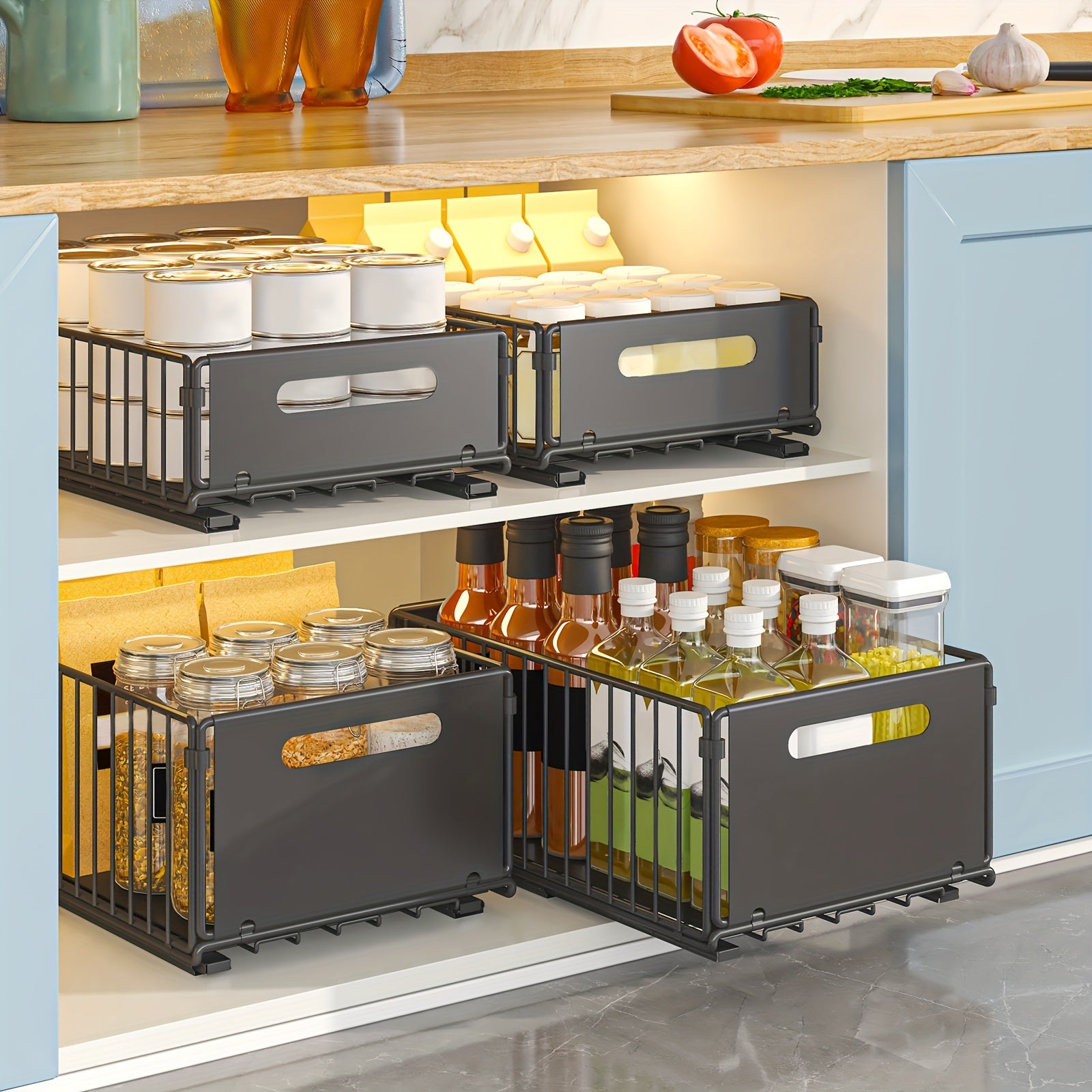 1\u002F2pcs,Under-cabinet pull-out basket,Kitchen sink pull-out storage box