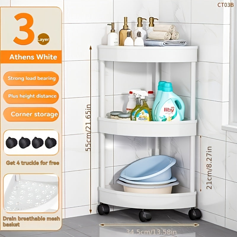 Space-Saving Black Plastic Corner Bathroom Shelf Cabinet