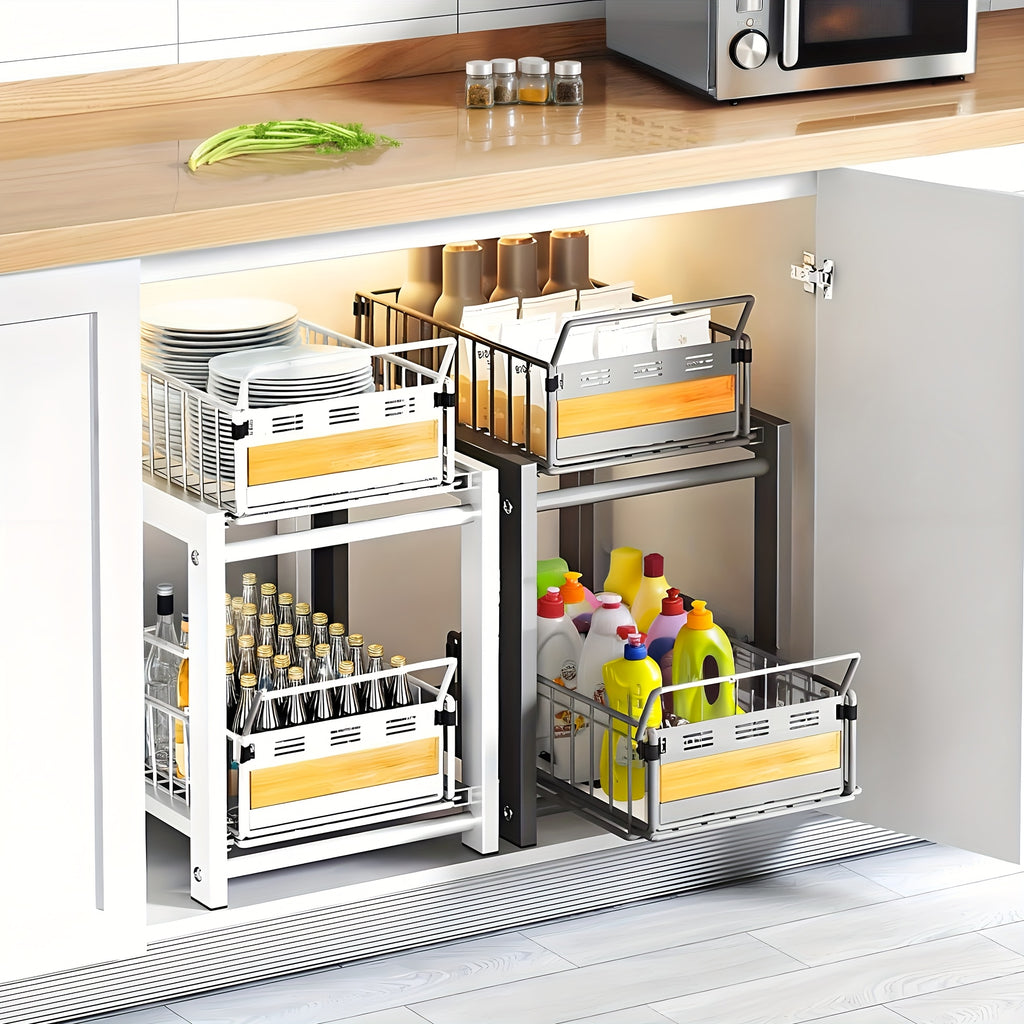 Space-Saving Storage Rack Space-Saving Multi-Layer Under-Sink Pull-Out Storage Rack