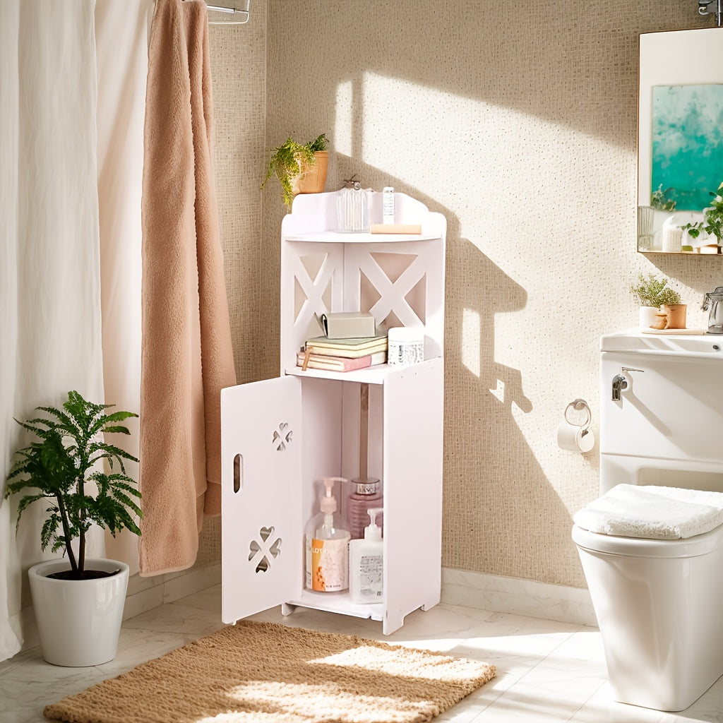 Compact Bathroom Storage Unit with Multiple Shelves - Sturdy Plastic Design