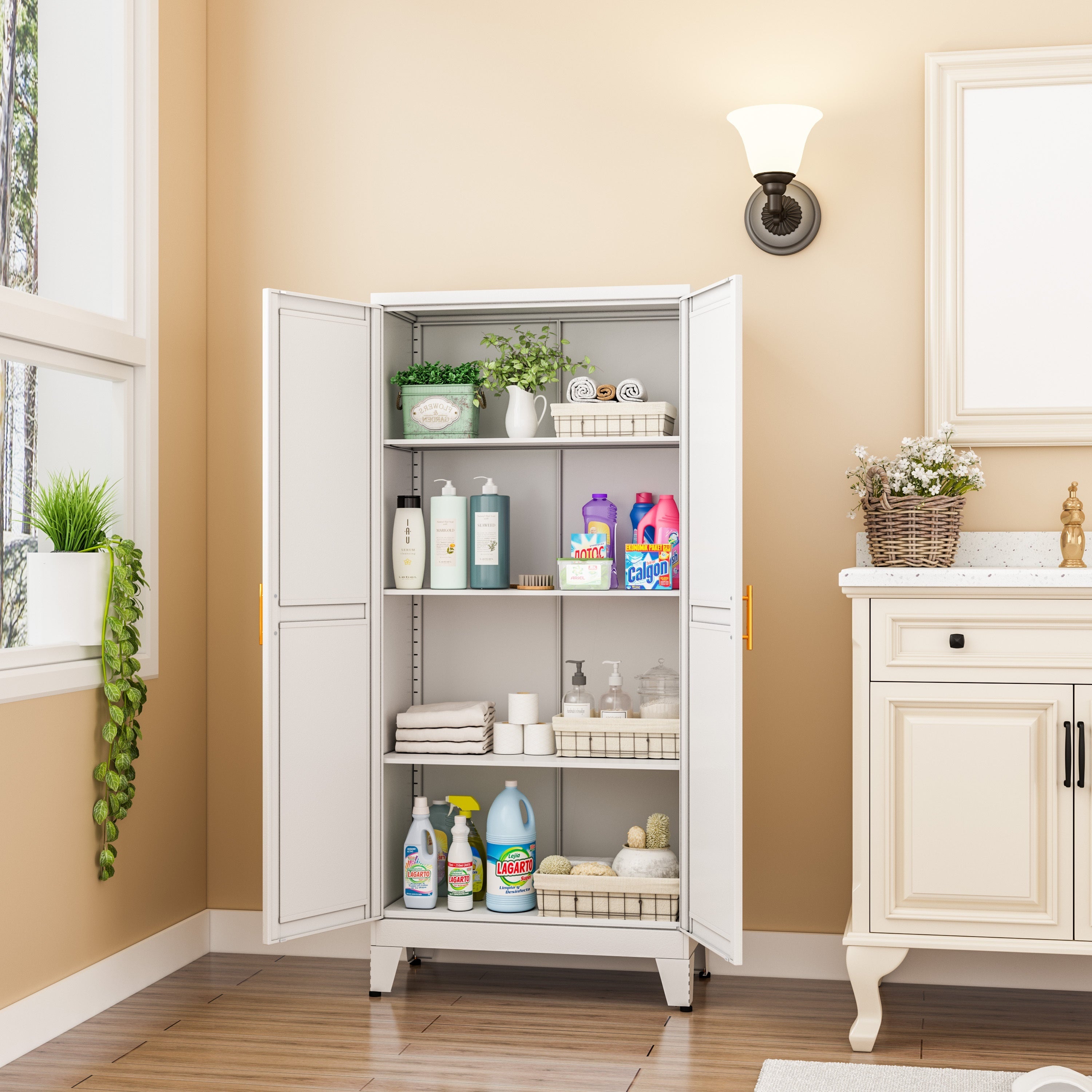 Utility Two Doors Modern Metal Storage Freestanding Cabinet with Adjustable Foot