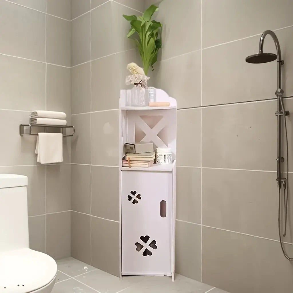 Compact Bathroom Storage Unit with Multiple Shelves - Sturdy Plastic Design