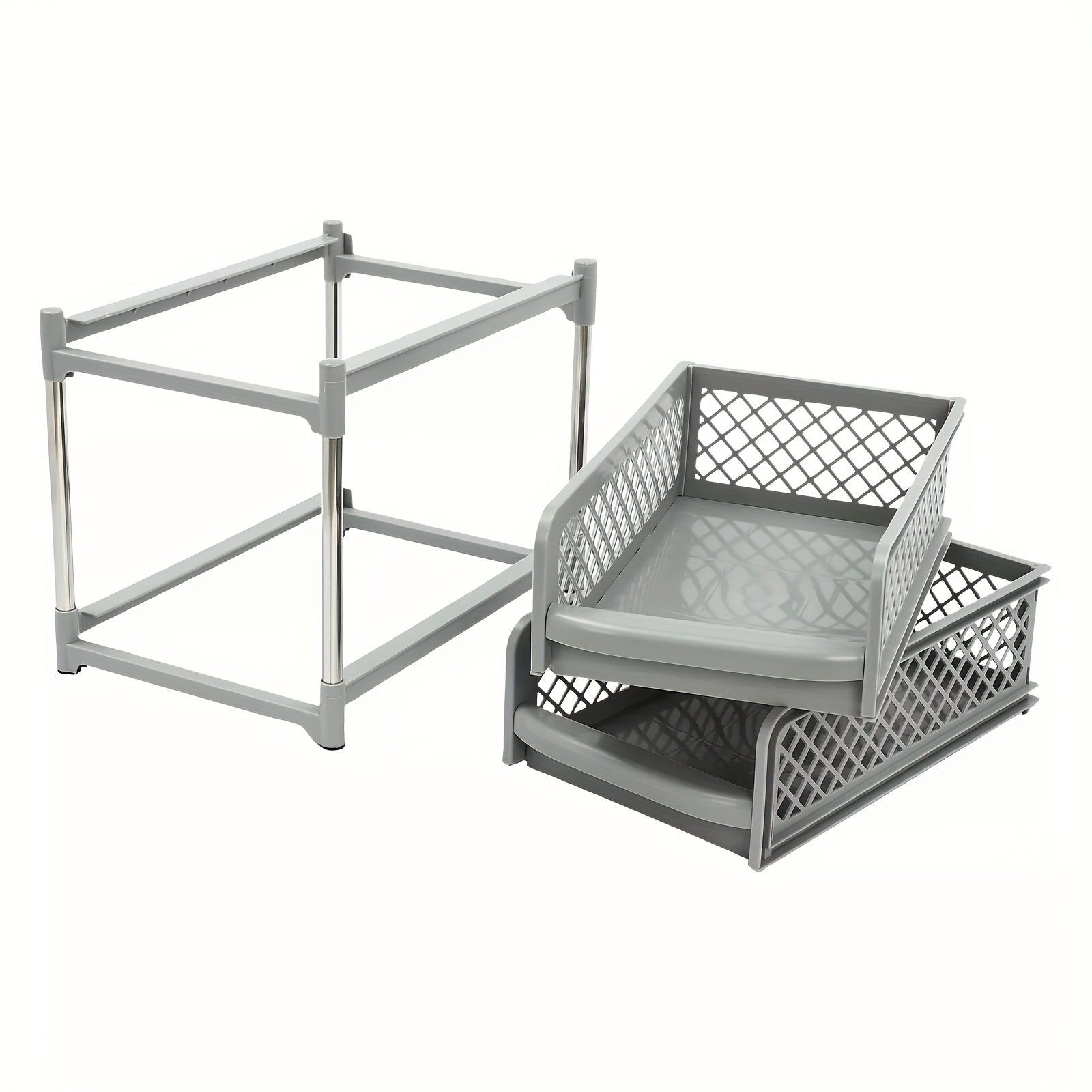 Space-Saving Storage Unit 2-Tier Pull-Out Drawer Shelf