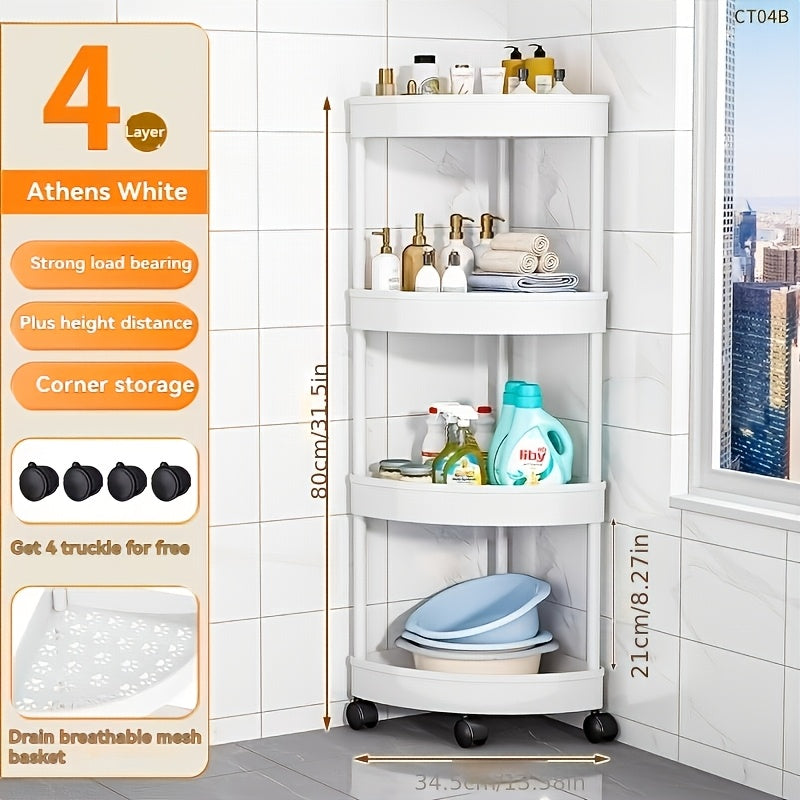 Space-Saving Black Plastic Corner Bathroom Shelf Cabinet