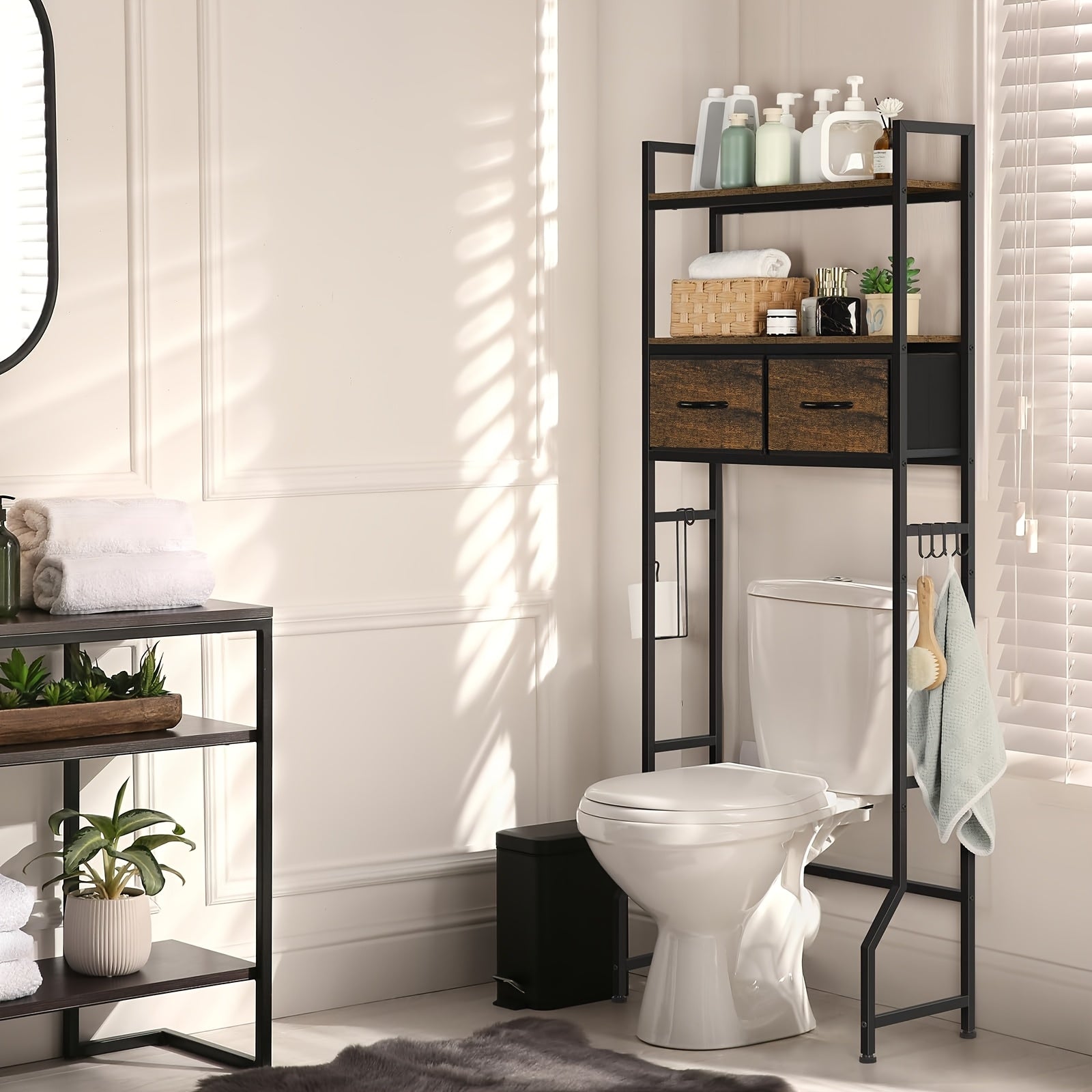 3-Tier Over-the-Toilet Storage Cabinet with Fabric Drawers