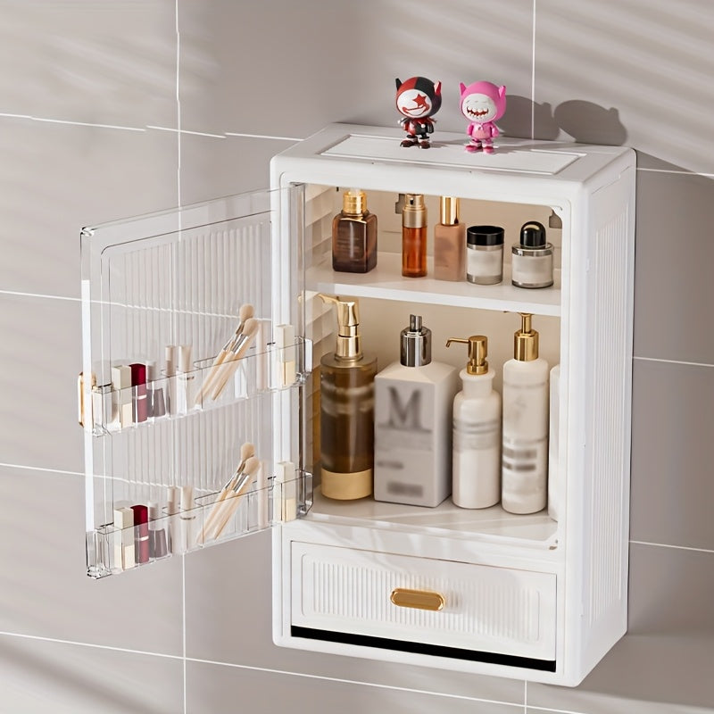 No Drill Adhesive\u002FBolt-On Wall Mounted Storage Shelf with Drawers