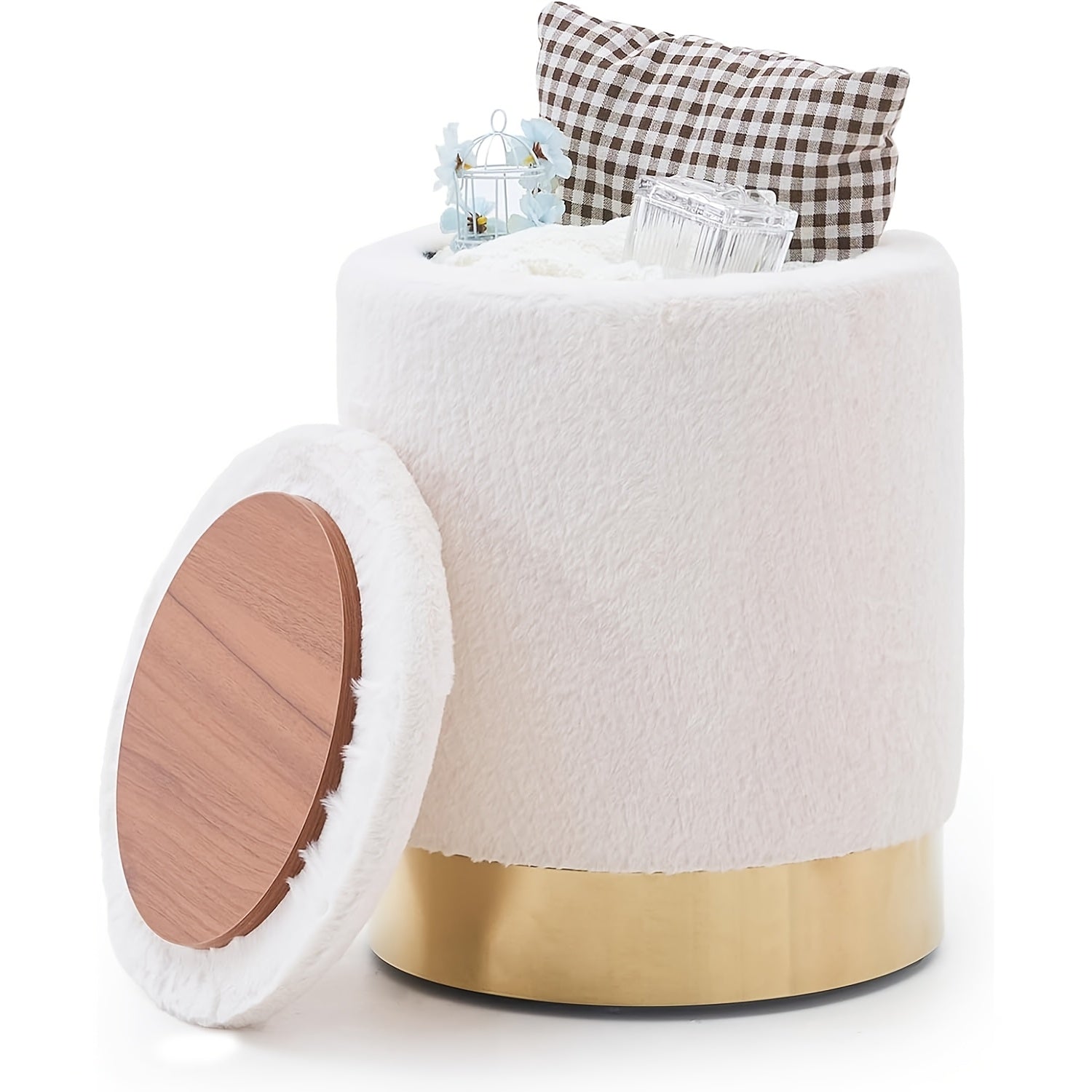 Velvet 23Qt Storage Ottoman - Heavy-Duty Multipurpose Footrest & Stool with Padded Seat & Storage Compartment, Round Chair Suitable for Living Room, Bedroom - \u002FPlywood Frame, 300lbs Weight Capacity