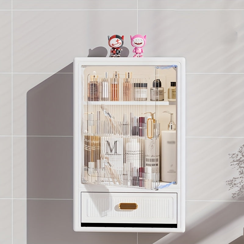 No Drill Adhesive\u002FBolt-On Wall Mounted Storage Shelf with Drawers