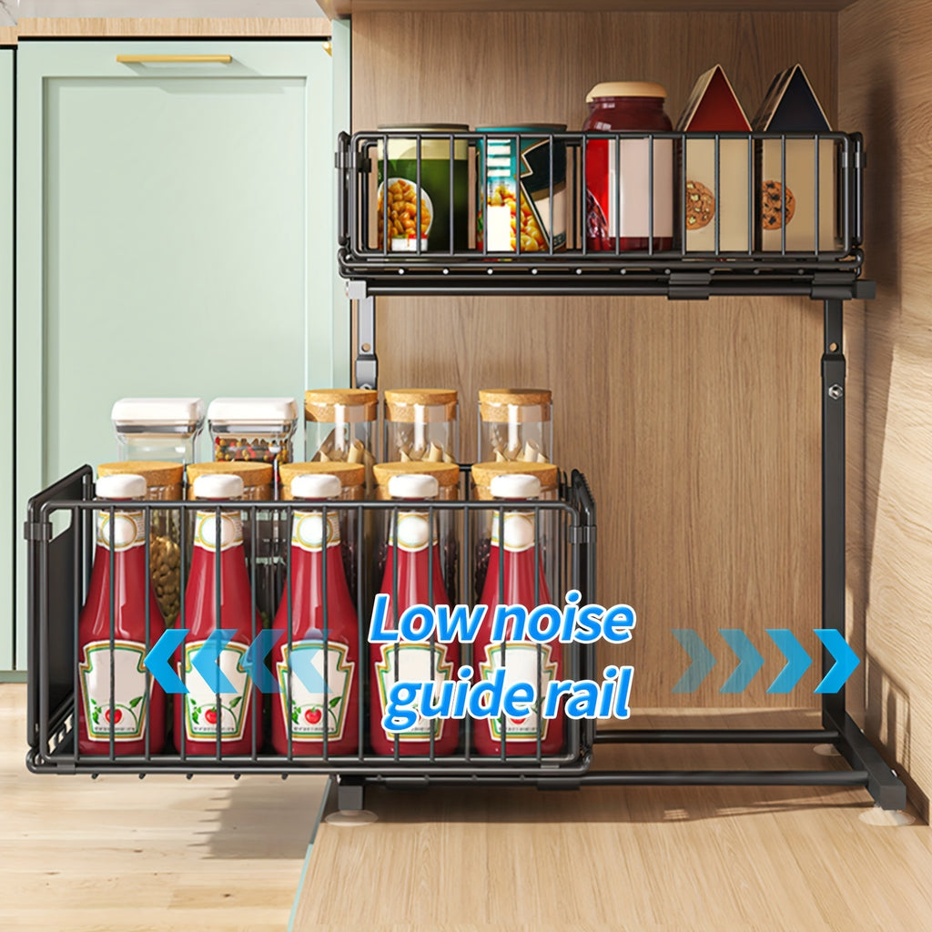 1pc Contemporary Metal 2-Tier Slide-Out Storage Basket