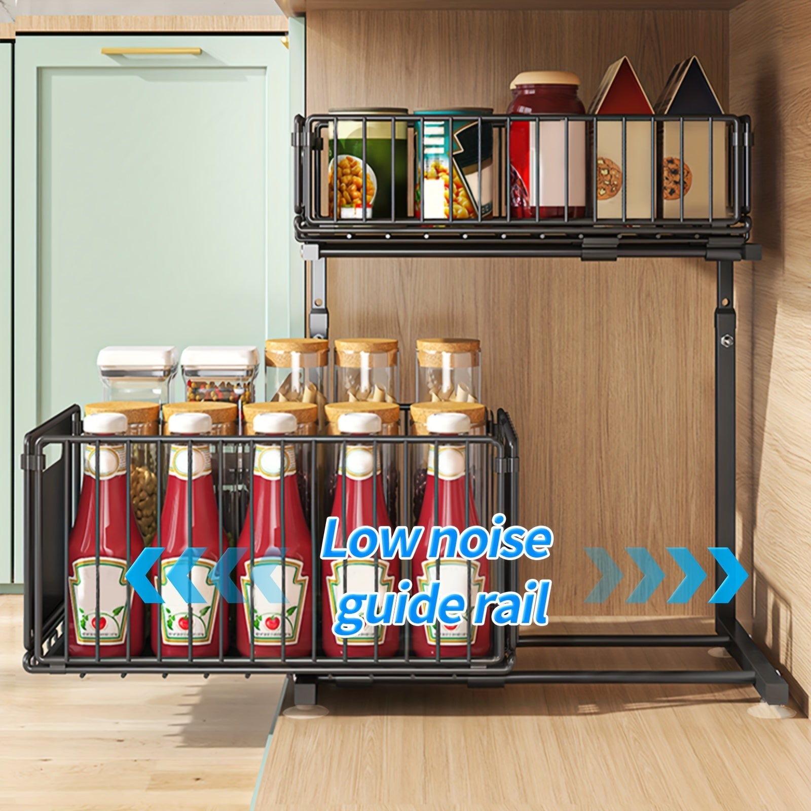 1pc Contemporary Metal 2-Tier Slide-Out Storage Basket