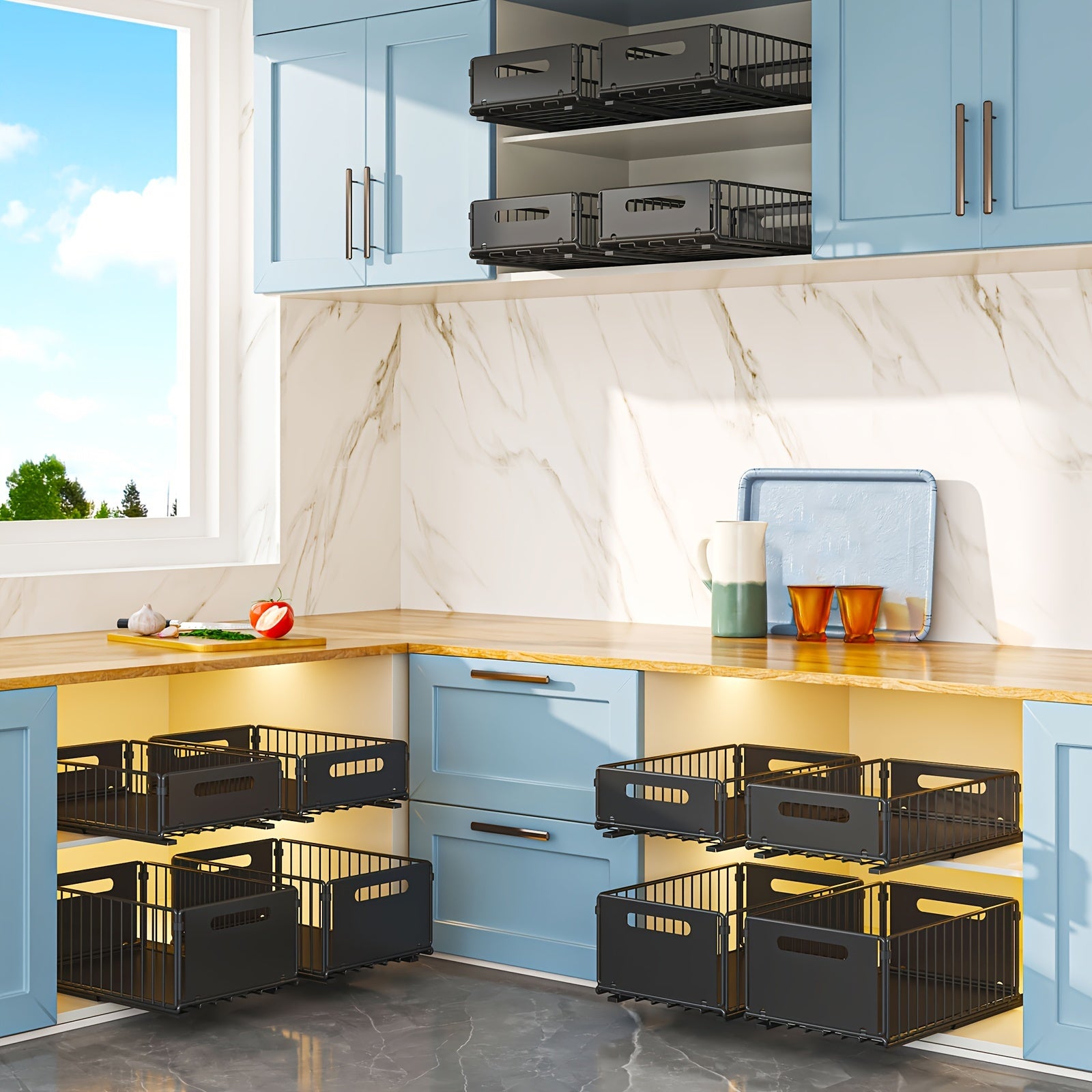 1\u002F2pcs,Under-cabinet pull-out basket,Kitchen sink pull-out storage box