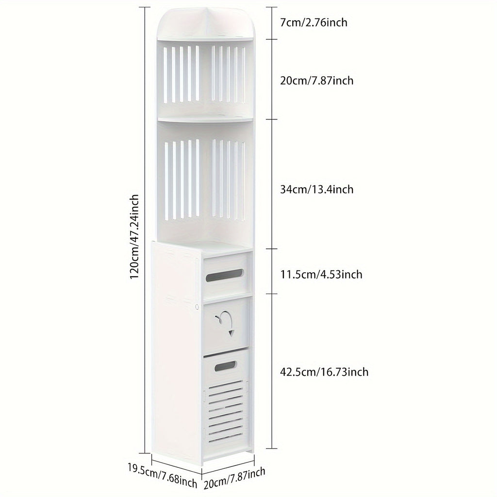 Compact White Bathroom Storage Cabinet - Waterproof PVC Organizer with 5 Shelves
