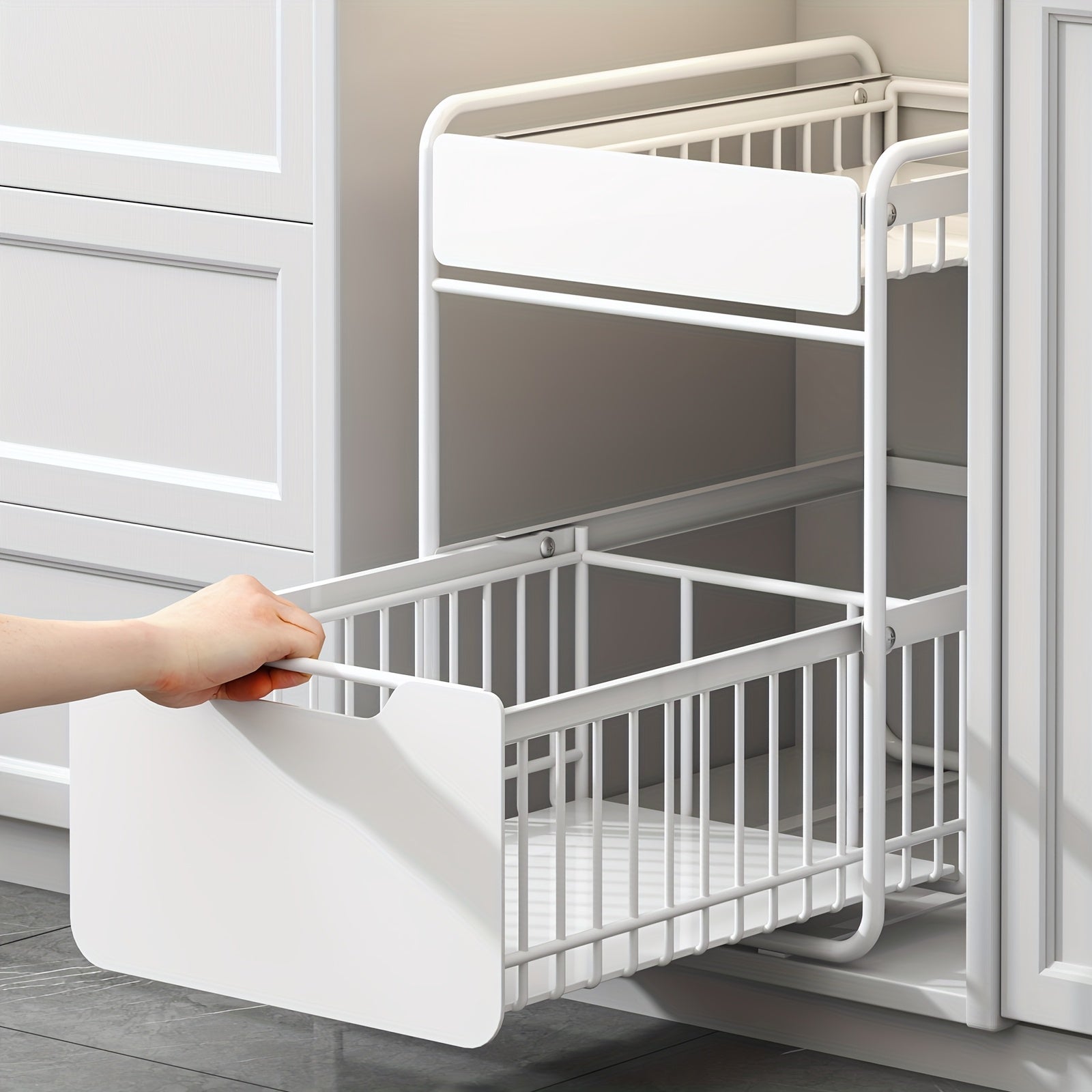 1 Double-layer Pull Out Storage Rack, Sink Organizer, Double Storage Basket for Kitchen