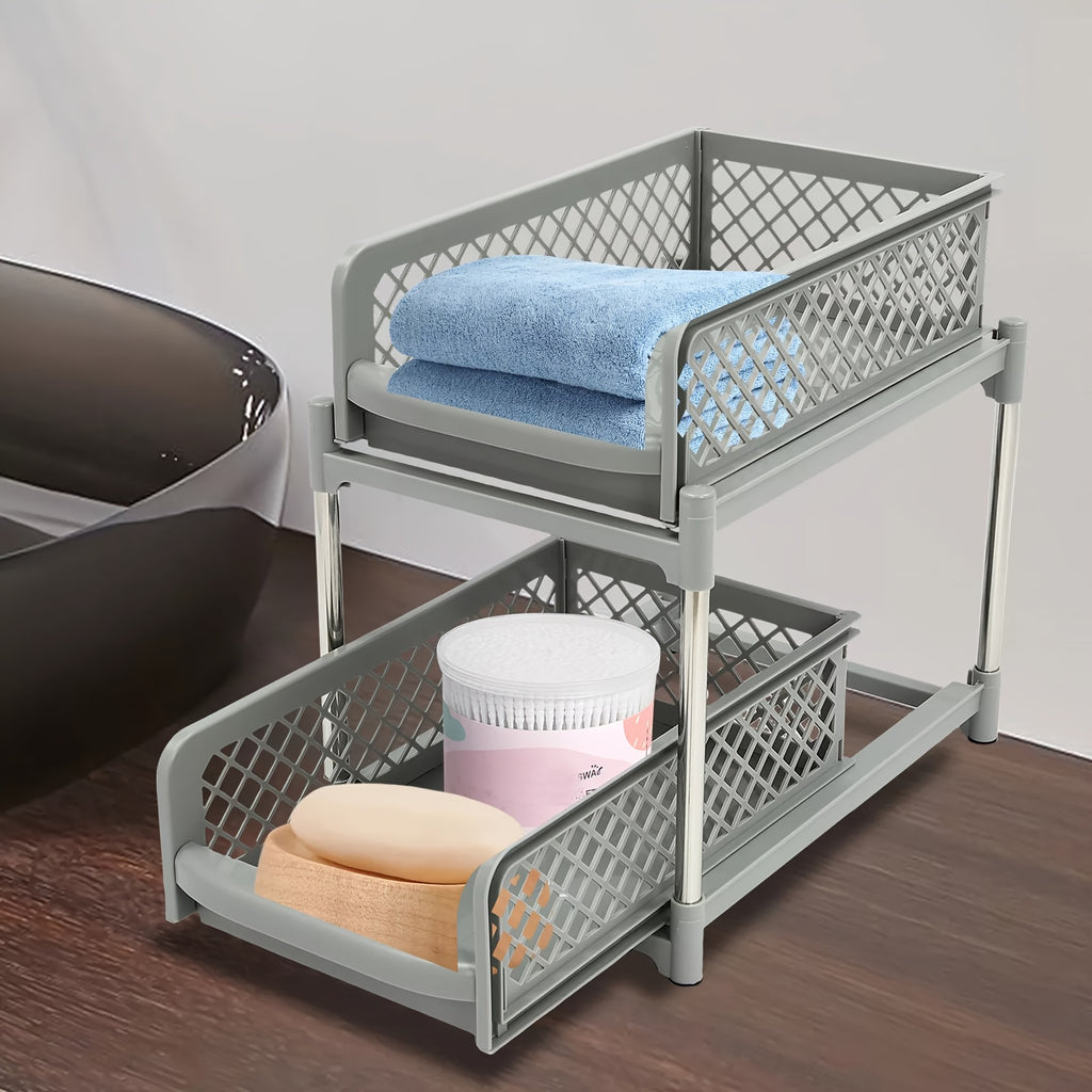 Space-Saving Storage Unit 2-Tier Pull-Out Drawer Shelf