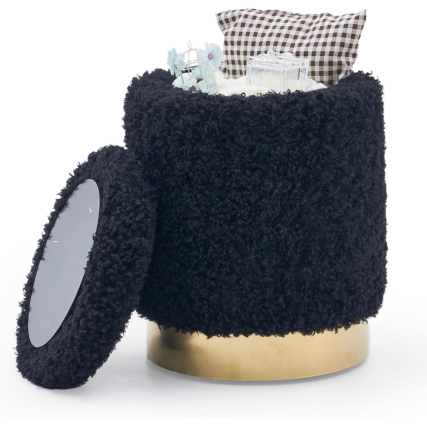 Velvet 23Qt Storage Ottoman - Heavy-Duty Multipurpose Footrest & Stool with Padded Seat & Storage Compartment, Round Chair Suitable for Living Room, Bedroom - \u002FPlywood Frame, 300lbs Weight Capacity