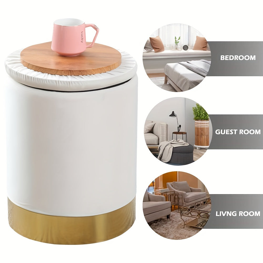 Velvet 23Qt Storage Ottoman - Heavy-Duty Multipurpose Footrest & Stool with Padded Seat & Storage Compartment, Round Chair Suitable for Living Room, Bedroom - \u002FPlywood Frame, 300lbs Weight Capacity