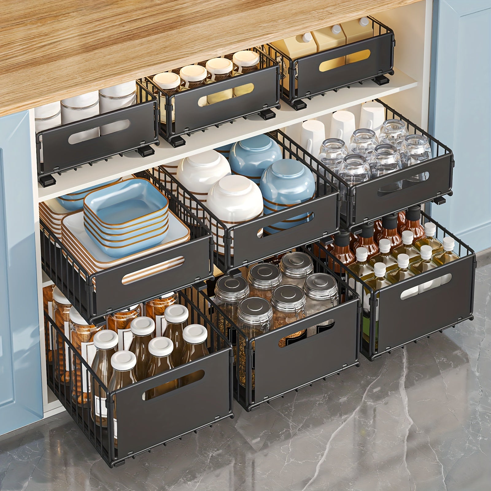 1\u002F2pcs,Under-cabinet pull-out basket,Kitchen sink pull-out storage box