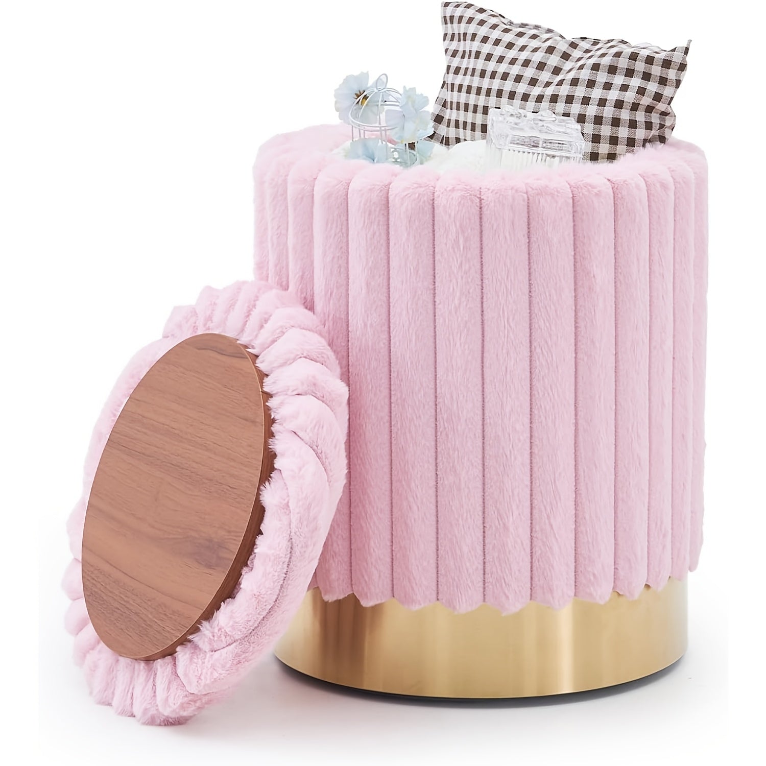 Velvet 23Qt Storage Ottoman - Heavy-Duty Multipurpose Footrest & Stool with Padded Seat & Storage Compartment, Round Chair Suitable for Living Room, Bedroom - \u002FPlywood Frame, 300lbs Weight Capacity