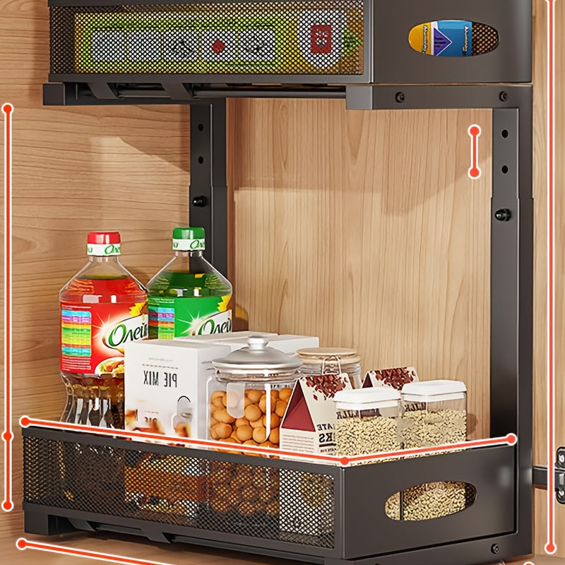 2-tier Pull-out Under-sink Storage Rack- Metal Storage Rack for Kitchen and Bathroom Cabinets