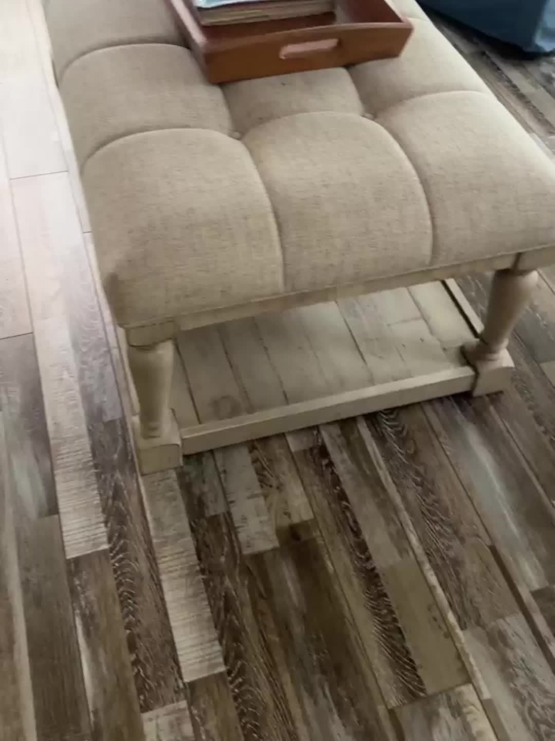 1Pc Farmhouse Plush Storage Linen Fabric Bench with Shelf Entrance, Shoe Changing Footstool, Suitable for Bedroom\u002F living Room, 31.5 Inches Wide