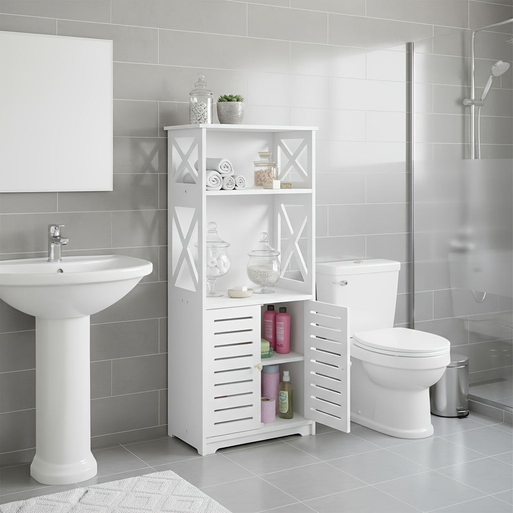 A Minimalist Three-Tier Bathroom Cabinet with Large Storage Capacity