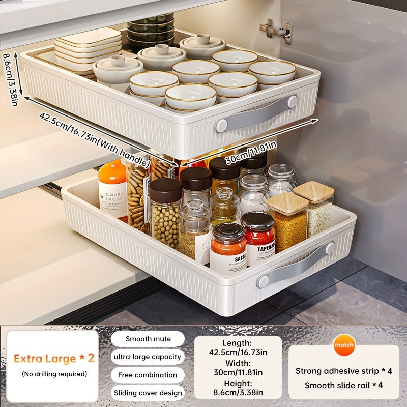 2pcs Pull-Out Type Cabinet Organizer - No-Punch, Removable Slide-Out For Kitchen